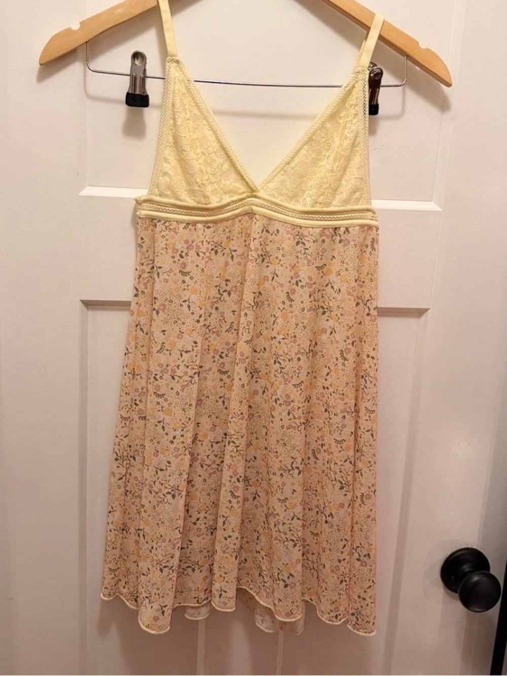 Cream & Pale Yellow Floral Lace Babydoll Slip Dress